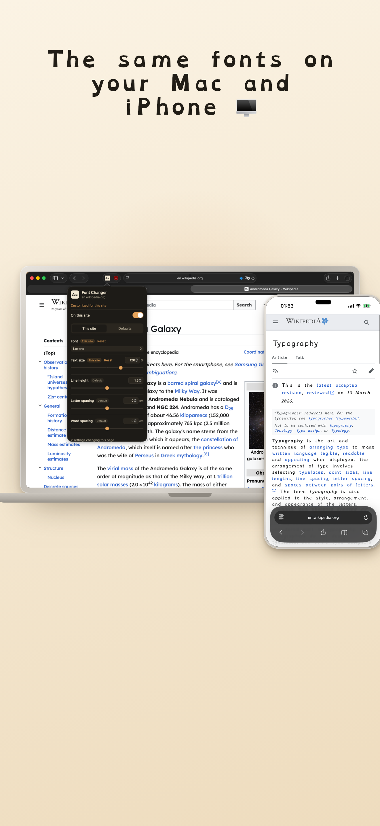 The same fonts on Mac and iPhone