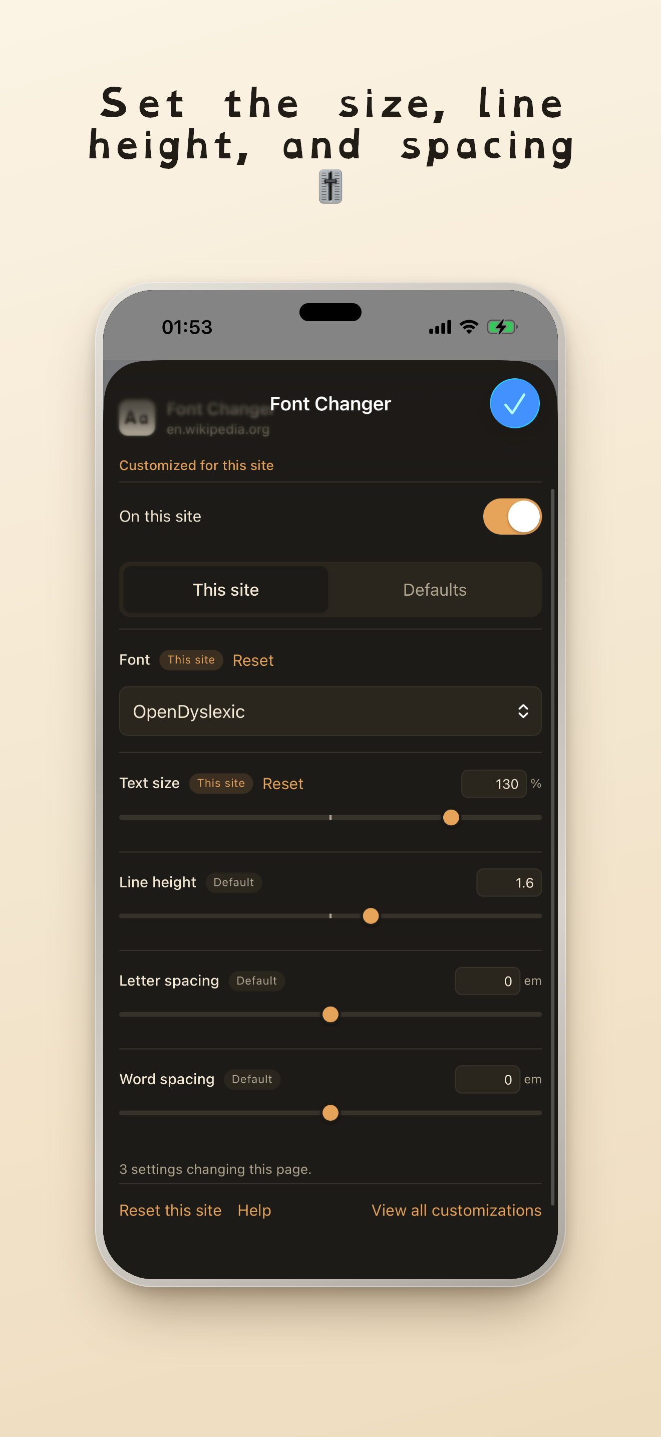 Set the size, line height, and spacing